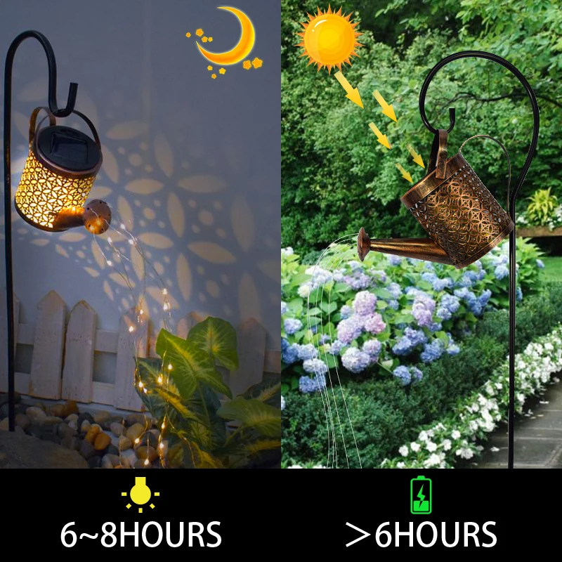 Solar Garden Lawn Lights Outdoor Decorative Kettle Art Lamp  Metal Iron Waterproof IP65 with Installed Light String Watering Can images - 3