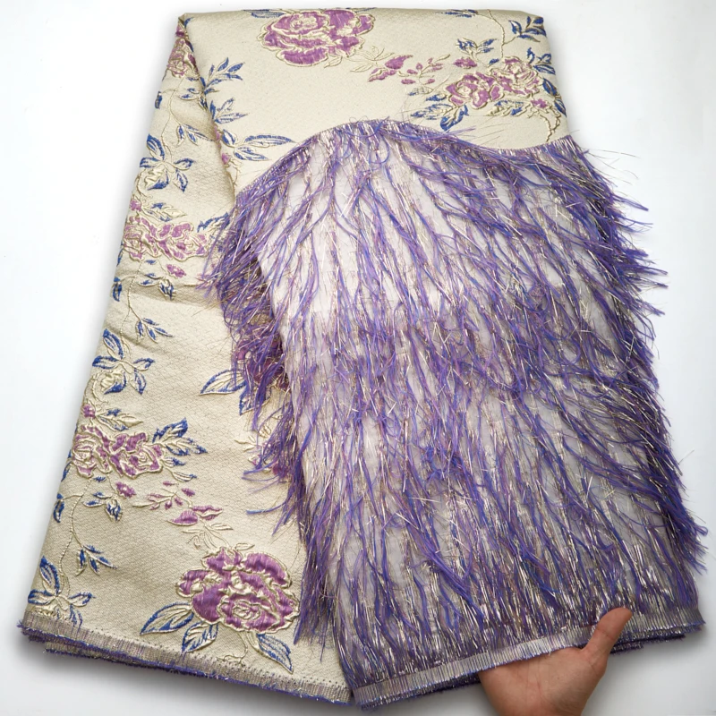 

Африканская кружевная ткань с вышивкой, французская сетчатая кружевная ткань, Высококачественная жаккардовая органза с перьями для свадебной вечеринки, для шитья 2719A