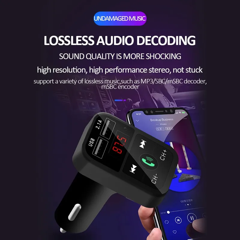 Многофункциональный автомобильный fm-передатчик, модулятор, Bluetooth, автомобильный комплект, аудио MP3 плеер, двойное USB зарядное устройство, управление приложением, новинка