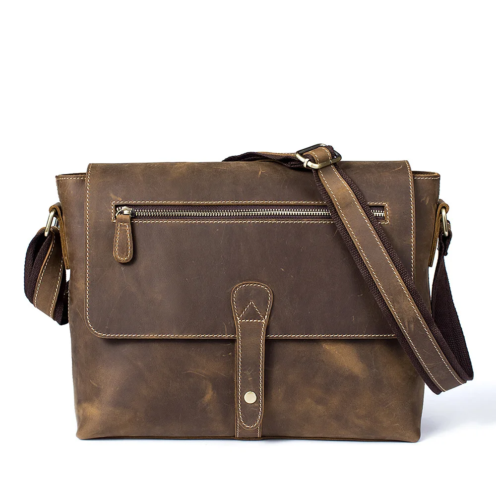 

A crazy leather man bag, European and American retro handbag, men's casual single shoulder bag in brown color for male