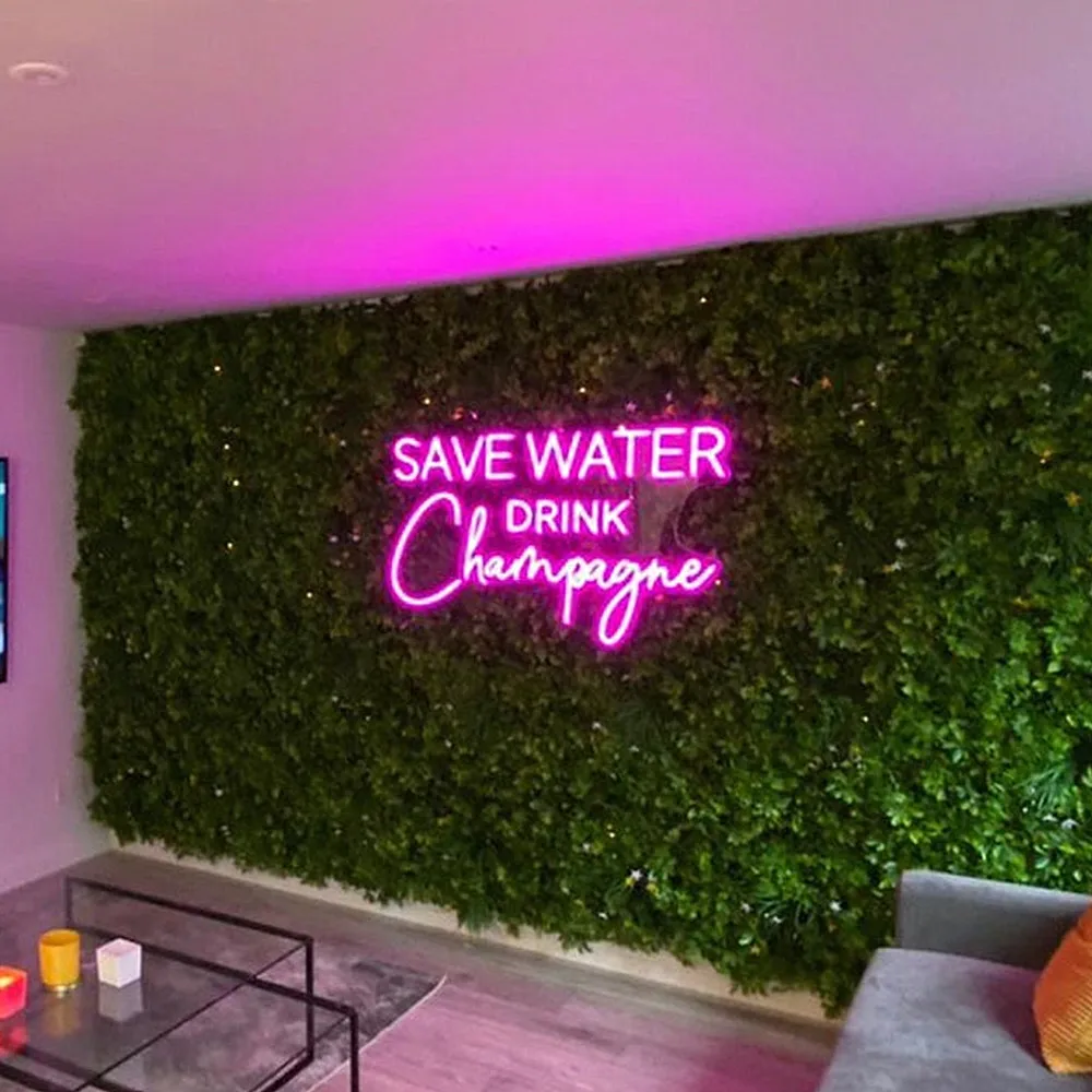 Save Water Drink Champagne Neon Sign Led Neon Lights Neon Art Wall Decor Bar Decor Customize Your Neon Sign Now