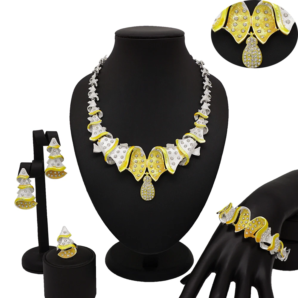 Дубай золотые Ювелирные наборы для женщин кристалл в форме листа ювелирные