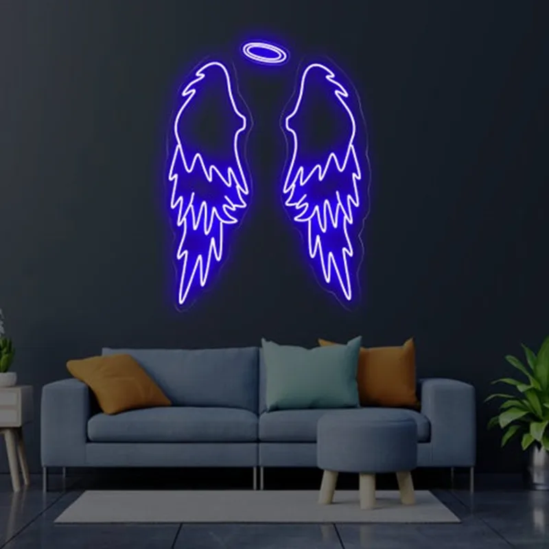 Custom Neon Sign Аngel Wings & Halo Neon Sign Event Party Birthday Wedding Decor Angel LED Neon Light Home Room Wall Decor enlarge