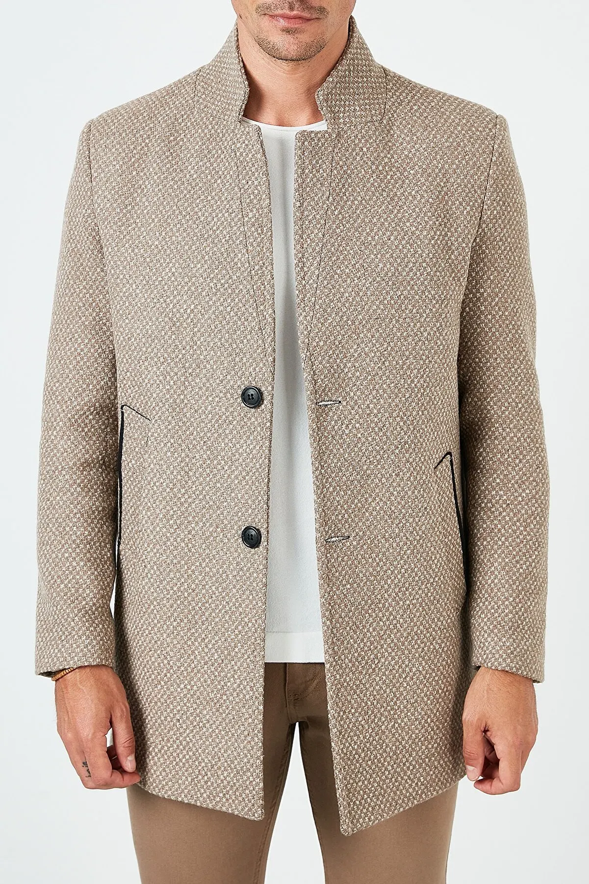 Men Slim Fit Cotton Parka Coat Male Thicken Warm Winter Stand Collar Fashion Jacket Daily Formal Outerwear Slim Fit Solid Color