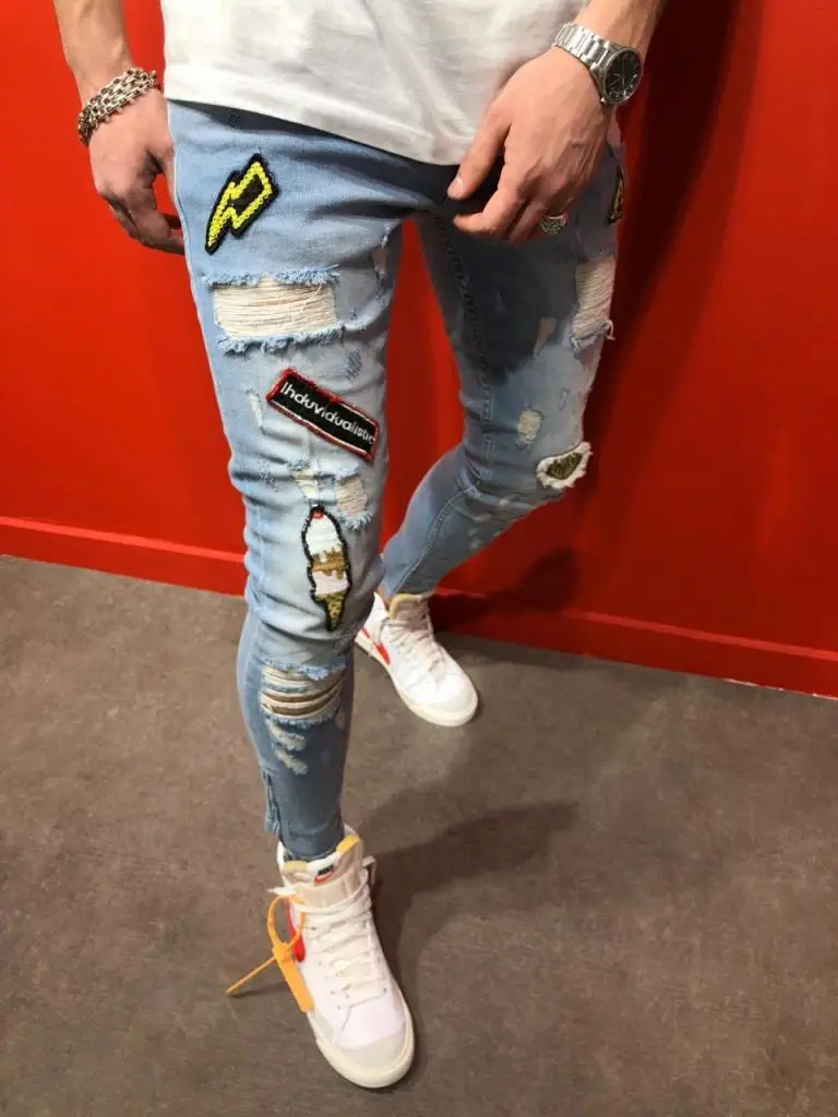 

Premium Ice Blue Full Sticker Slim Fit Street Style Jeans