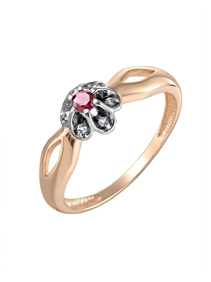 Кольцо &quotЦветочек&quot SamoroDki Jewelry 3мм с натуральным агатом кор. рубином гт сапфиром