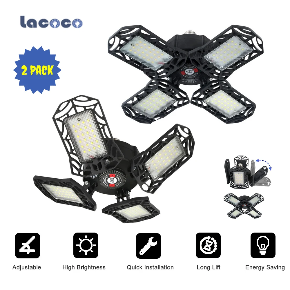 

120W Garage Light Deformable Foldable Garage Ceiling Lamp Outdoor E27 Bulb Deformation High Bay Light For Warehouse Workshop