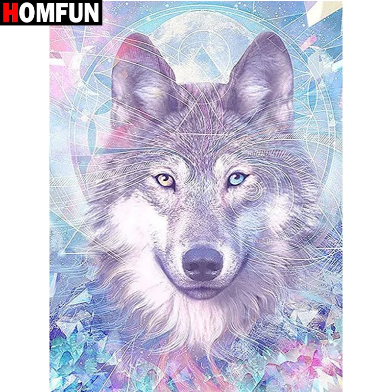 

HOMFUN Diamond Painting Cross Stitch "Wolf" Full Square Round Diy 5d Diamond Embroidery Picture Rhinestone Art