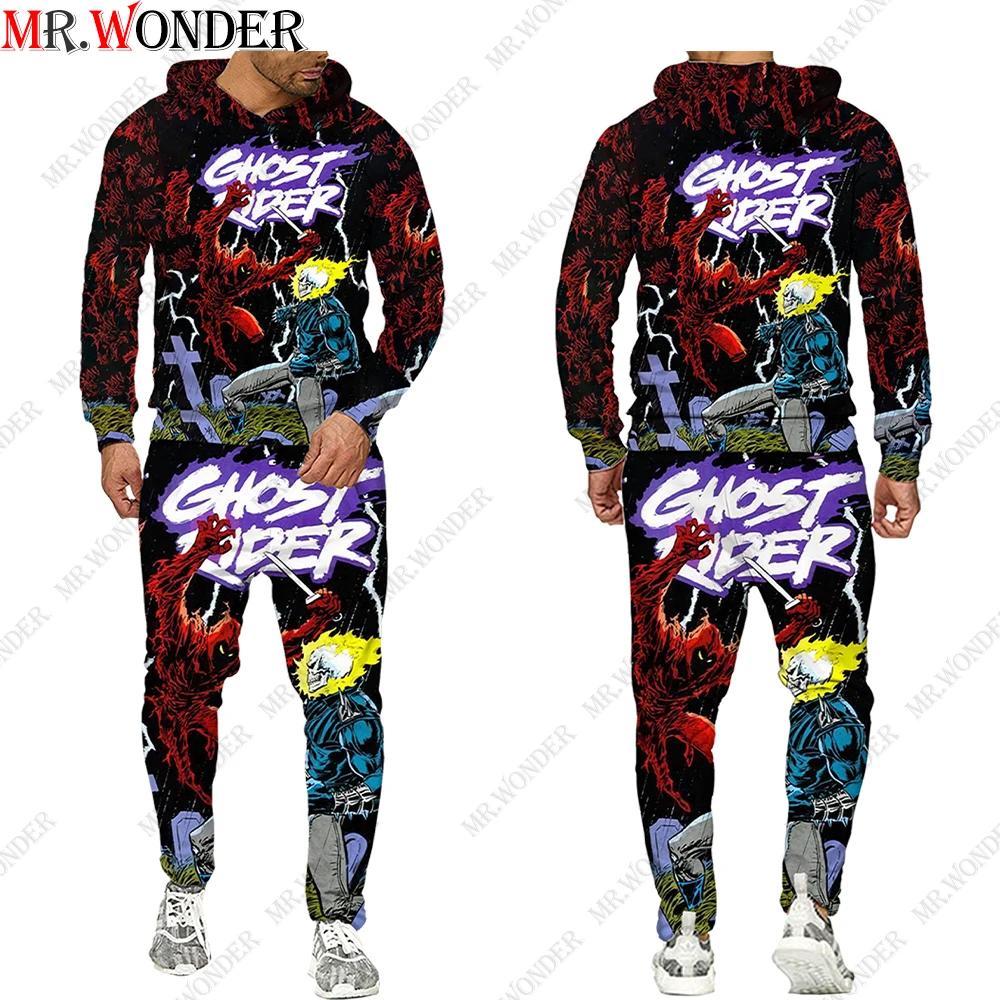 

Мужской тренировочный костюм Mr.Wonder, костюм с 3D-принтом черепа и зла, спортивная одежда, пуловер, свитшоты и штаны, уличная одежда