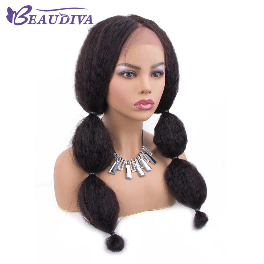Beaudiva 13*4 фронта шнурка человеческих волос парики с детскими волосами кудрявые прямые естественные цвета бразильские кудрявые прямые волосы парики шнурка