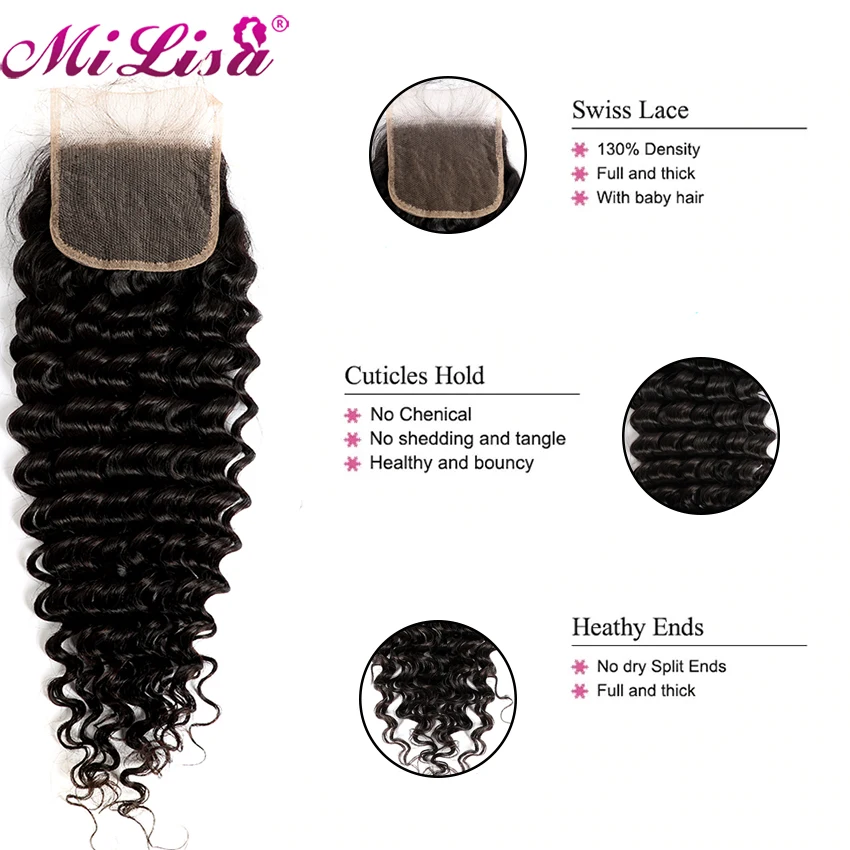 Пряди глубоких волн MI LISA с застежкой бразильские пряди человеческих волос Remy 13x4