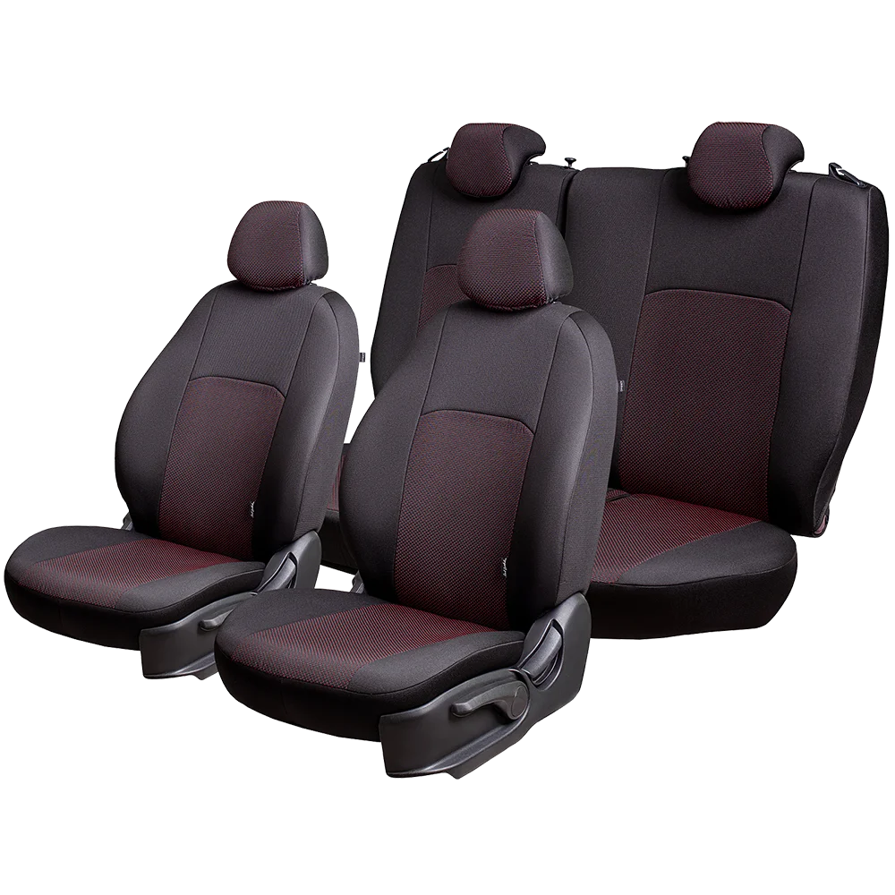 Ford Focus -2 08.2004-06.2011 к.Ghia/Titanium РЗСиС60/40+подлок. 3Г Дублин Жаккард Чёрный / Ёж Красный -