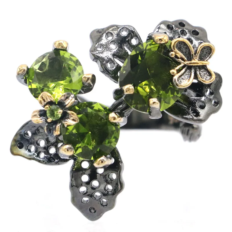 29x26 мм Новый себе 11g в неоготическом стиле цветы зеленые перидот Черное золото 925