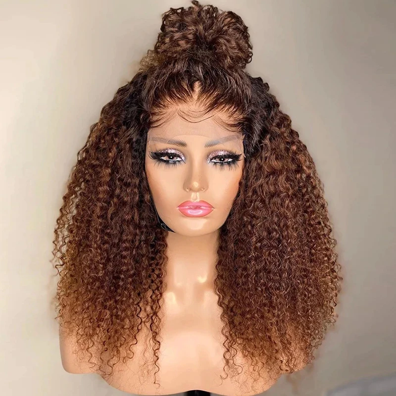 

180% Density Kinky Curly Wig Human Hair 13x4 Brown Ombre Lace Front Wigs Pre Plucked Black Women Brazilian Remy 13x1 T Part Wigs