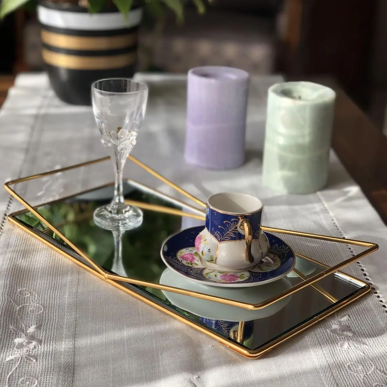 

Поднос для хранения, черный прямоугольный стеклянный металлический зеркальный органайзер для макияжа, тарелка для торта, дисплей для ювели...