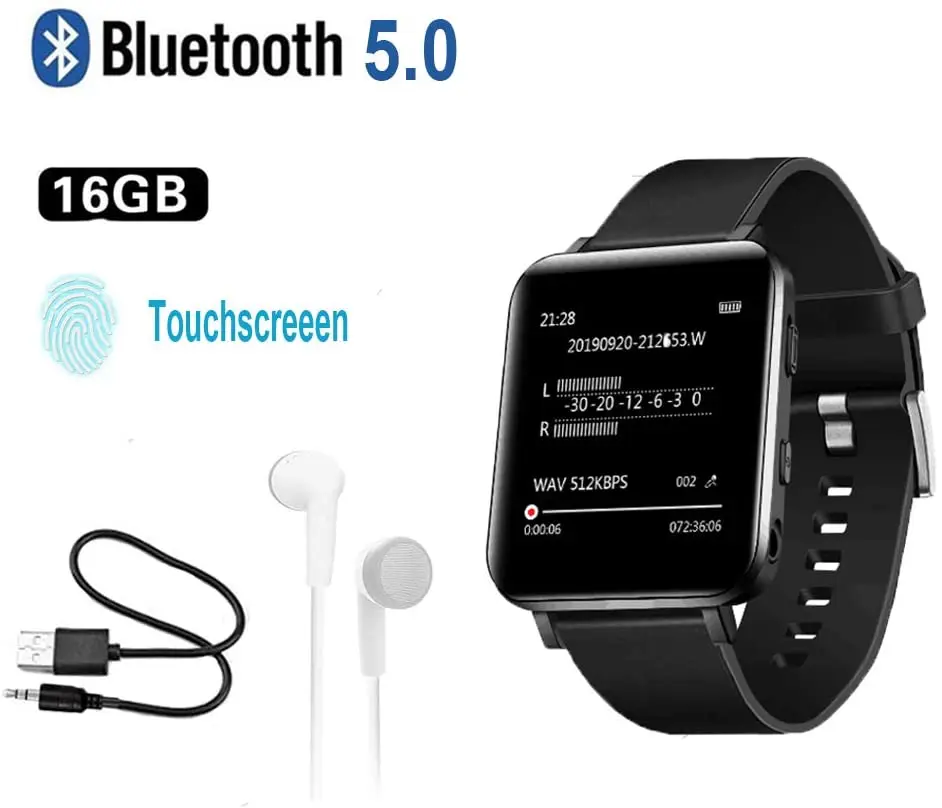 16 Гб Клип MP3 плеер с Bluetooth спортивные часы сенсорным экраном мини mp3 HiFi без потерь