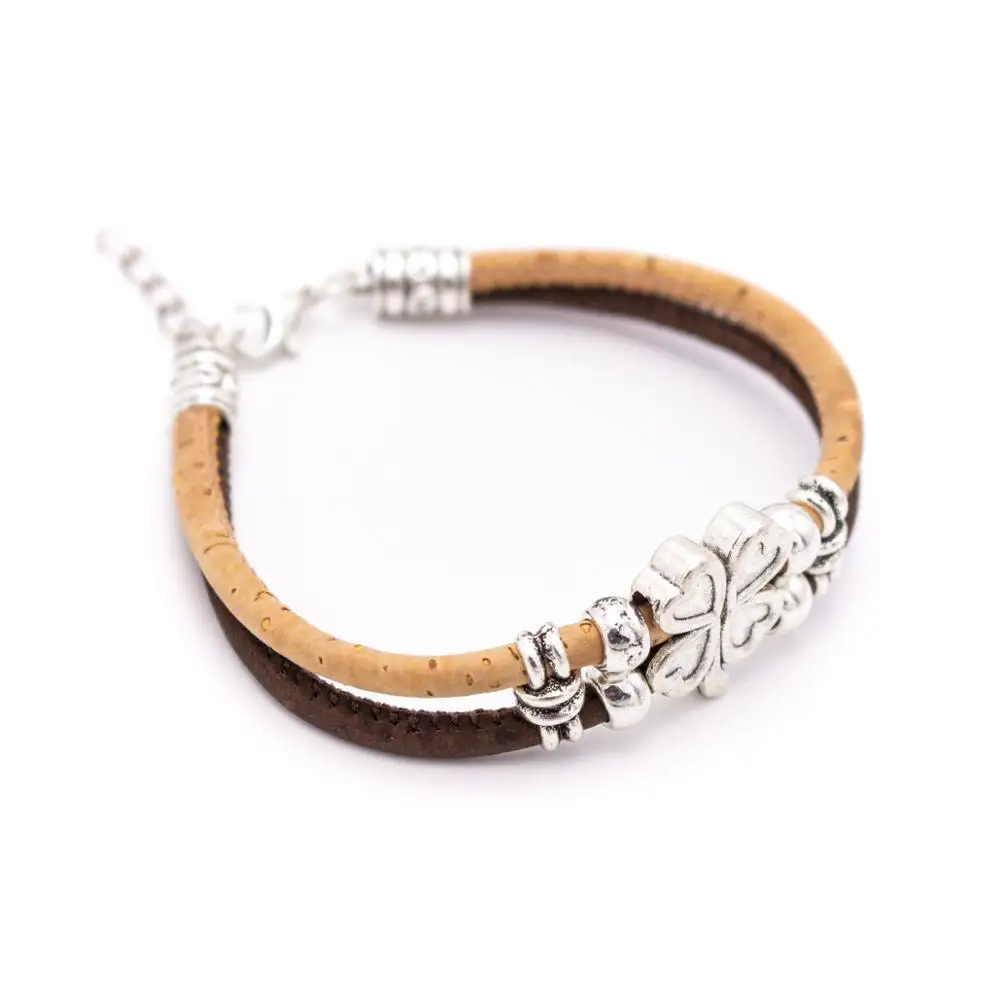 Colorful 3mm round Cork with zamak flower beads handmade jewelry bracelet for women BR-433-E-5 | Украшения и аксессуары