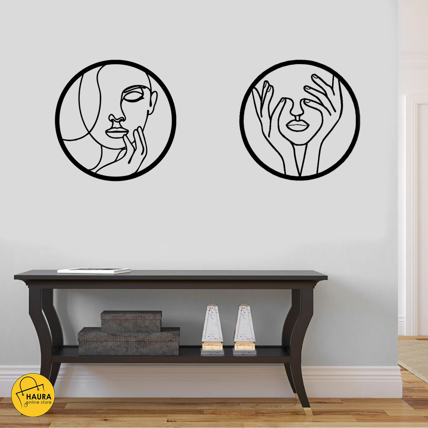 Женское лицо портрет силуэт искусственная древесина постер стол 3D наклейка