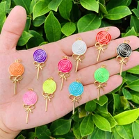 5pcs synthesis enamel lollipop pendant charms brass 14k gold filled 10x35mm for making necklace