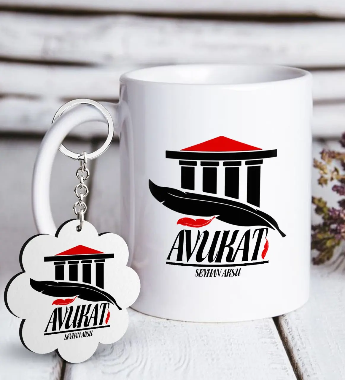 

Personalized Professional Lawyer White Mug and Keychain Gift Seti-3 Reliable Quality Gift Casual Design Moment Drink