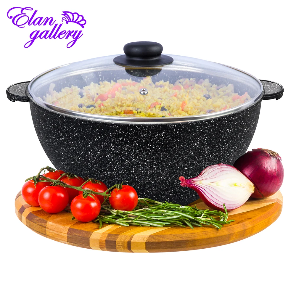 Казан 4 л 31х26х17 см ГАРМОНИЯ ВКУСА Elan Gallery Черный мрамор с крышкой D24|Кастрюли| |
