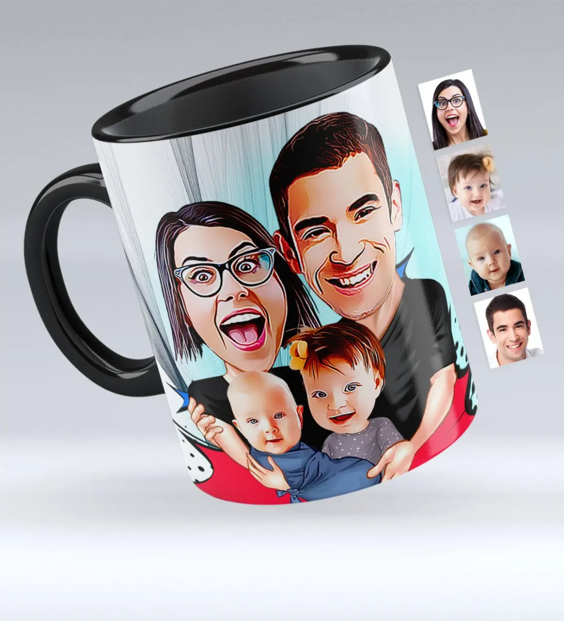 

Personalized Family Caricature Of Black Mug cup-4