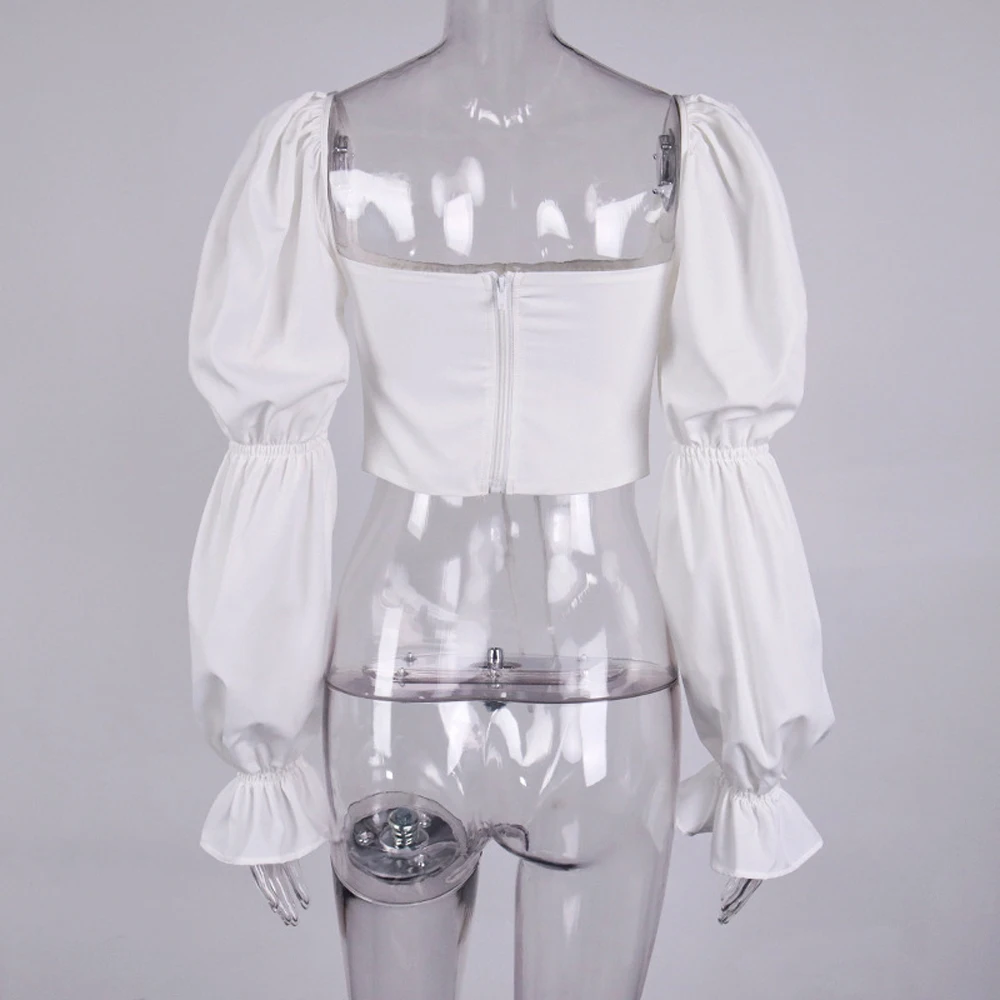 

Lofrcy Adjustable Strap White Women Tops Long Puff Holiday Vacation Casual Fashion Alt Clothing Female Elegant Vintage Top