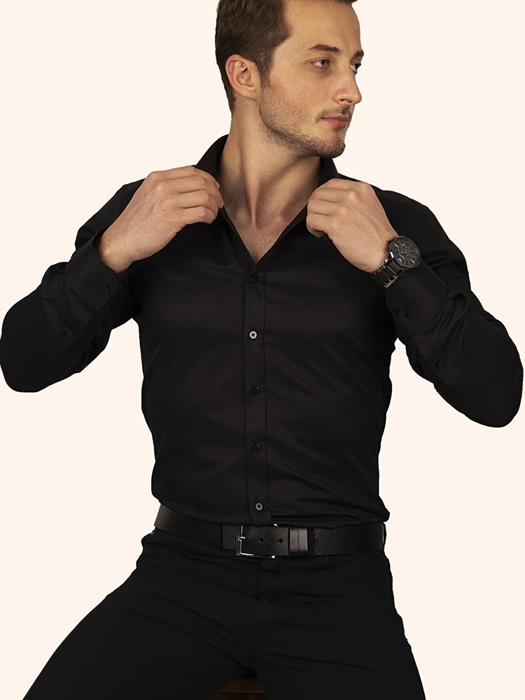 

Рубашка мужская с жемчужными пуговицами, классическая сорочка Slim Fit из хлопка и полиэстера, безопасная деловая, Турция, Европейское качеств...