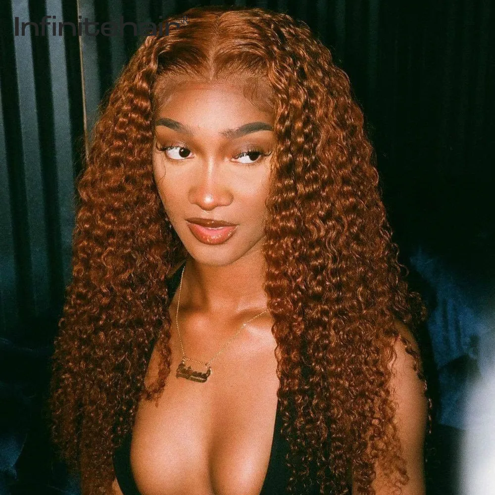 Ginger Wig Orange Virgin Human Hair Wig Pre Plucked 13X1 T Part Lace Front Wigs for Black Women Deep Curly Wig Colored Human Wig