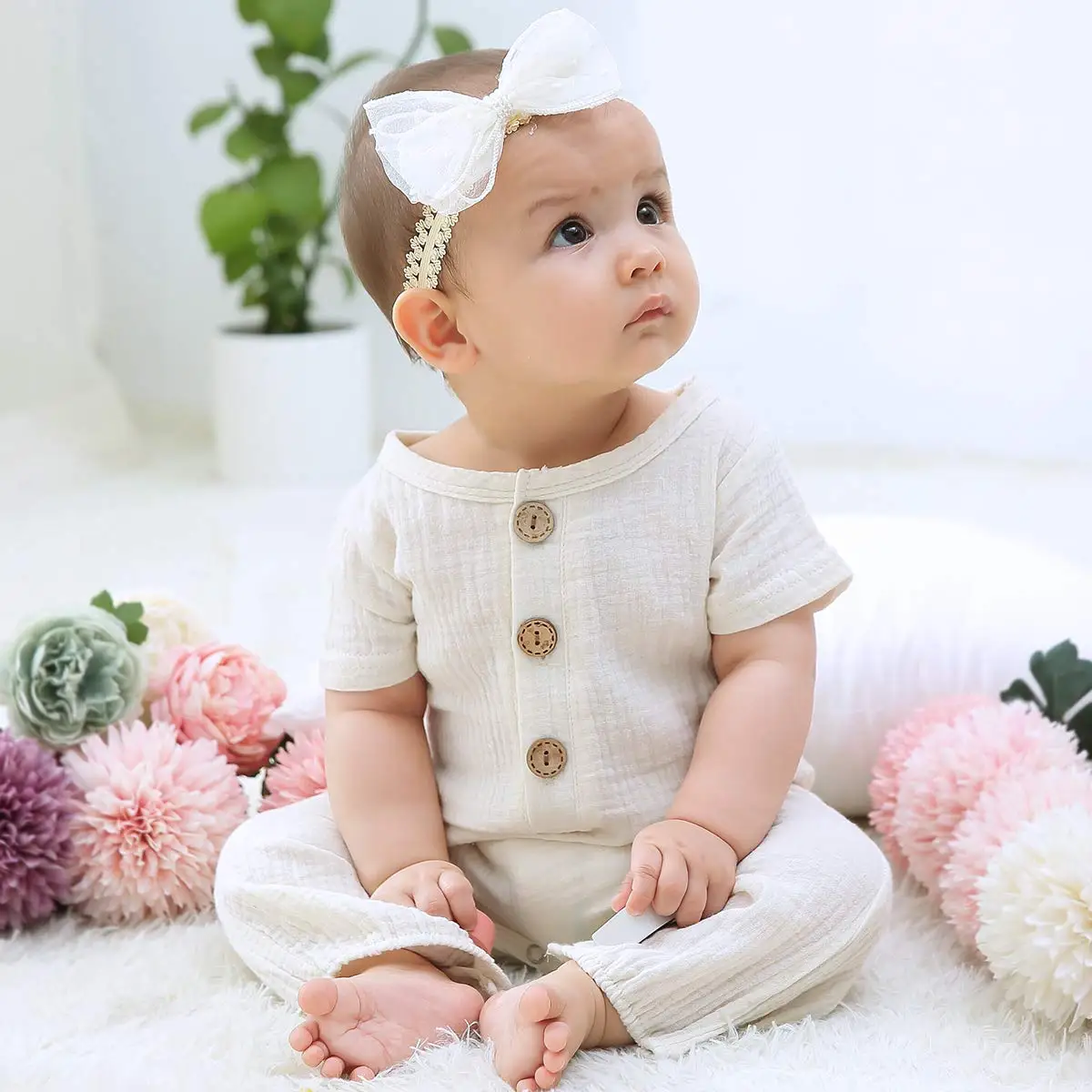 

Baby Clothes Newborn Cotton Linen Short Sleeve Rompers Toddlers Boys Pajama New Fashion Jumpsuit Unisex Buttons Rompers Overalls