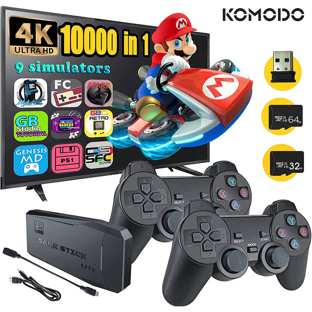 KOMODO 4K HD видео игровая консоль 2 4G двойной беспроводной контроллер для PS1/FC/GBA Ретро