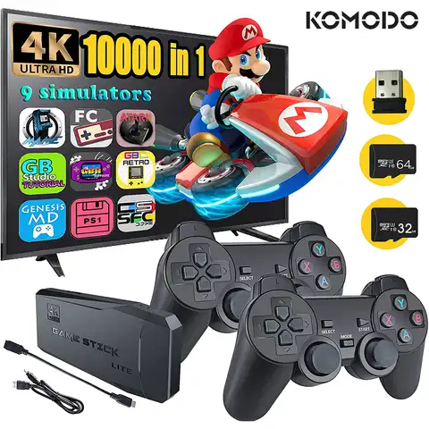 KOMODO 4K HD видео игровая консоль 2,4G двойной беспроводной контроллер для PS1/FC/GBA Ретро ТВ Dendy игровая консоль 10000 игр