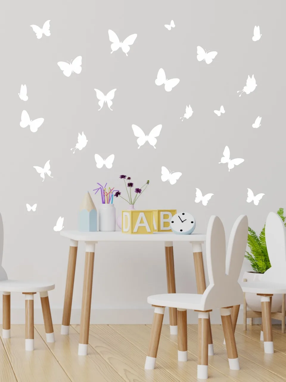 Интерьерная наклейка на стену окно и мебель Бабочки для детской спальни или