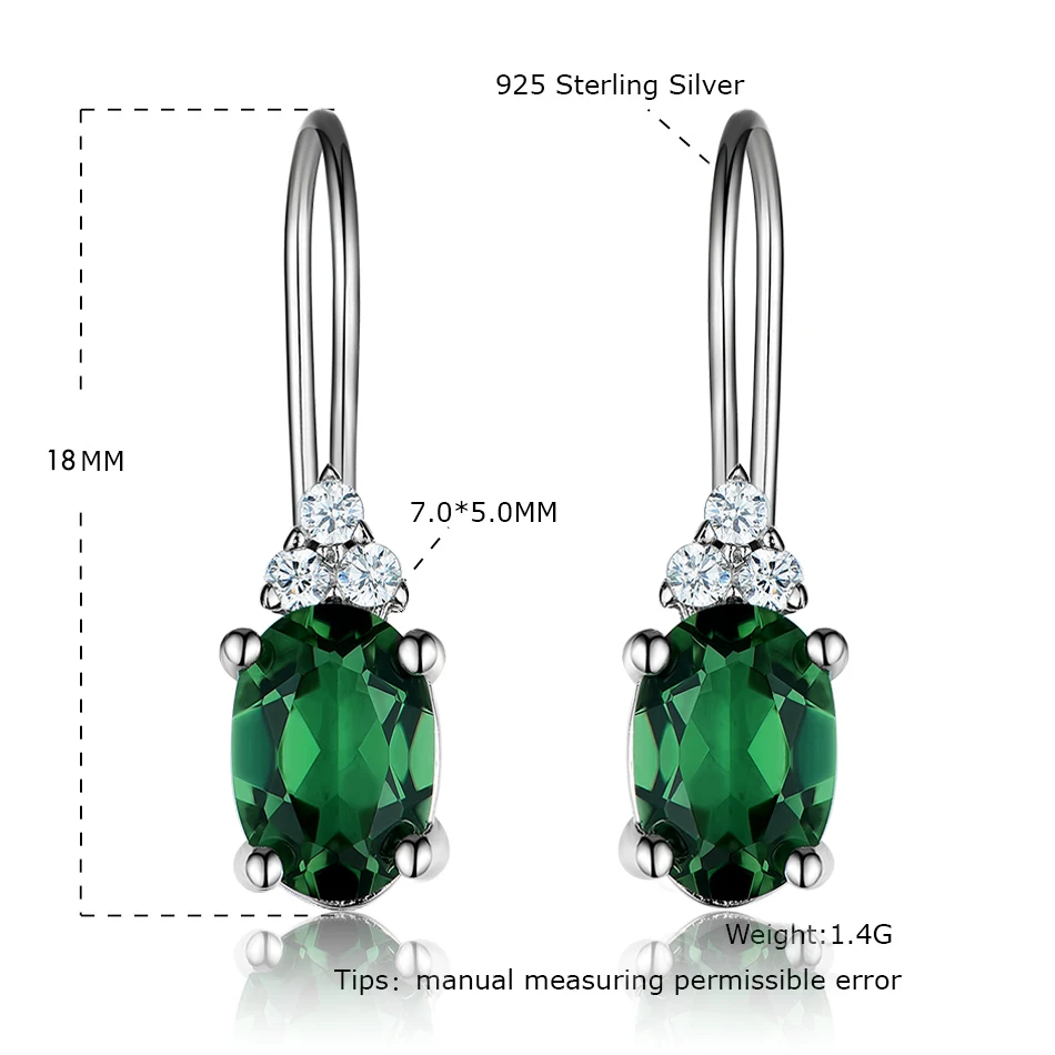 

925 Sterling Silver Earrings Russian Oval Created Nano Emerald Delicate Clip Earrings for Women Gifts Classic Fine Jewelry