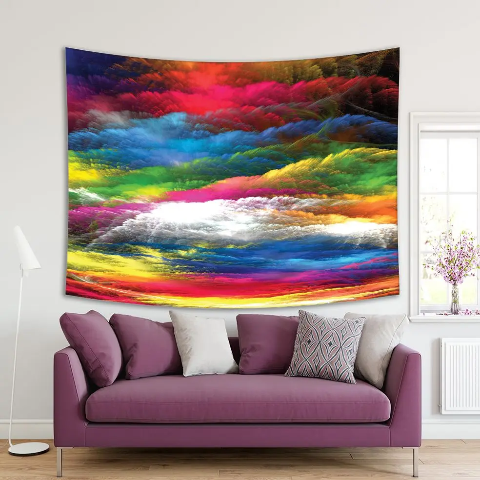 

Tapestry Creative Colorful Artwork Rainy Day Abstract Dramatic Cloudy Sky Painting Imagination Red Blue Pink Yellow Green