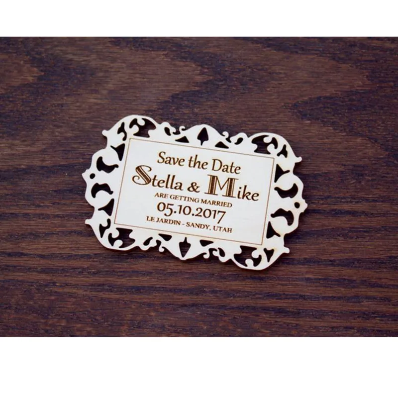 Гравированная лазером древесина магнит персонализированные магниты для свадьбы