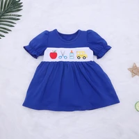 hot sale dress clothes fashion apple car floral skirts back to school kids girls solid blue glue scissors dresses for 1 8t baby
