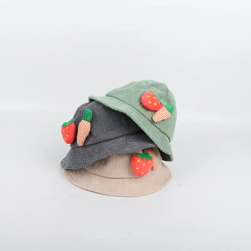 

Winter Bucket Hat For Kids Cute Hats Girls Boys Children Strawberry Carrot Hats Fisherman Caps Outdoor Gorras