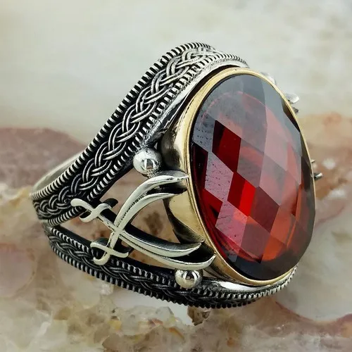 Жемчужное серебро Красный кубический цирконий Хз. Кольцо Али Меч Зульфикар