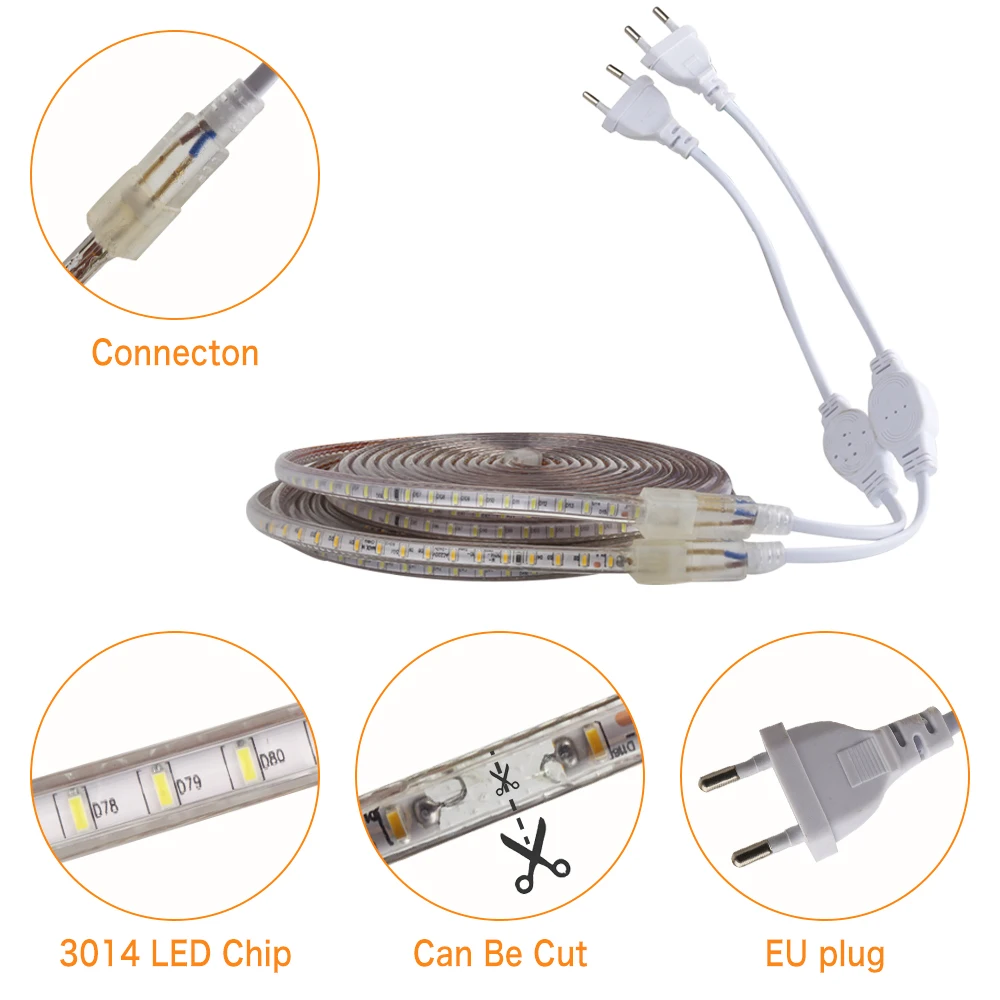 Светодиодная лента 220 SMD переменного тока 3014 в 120 светодиодов/м силиконовая трубка