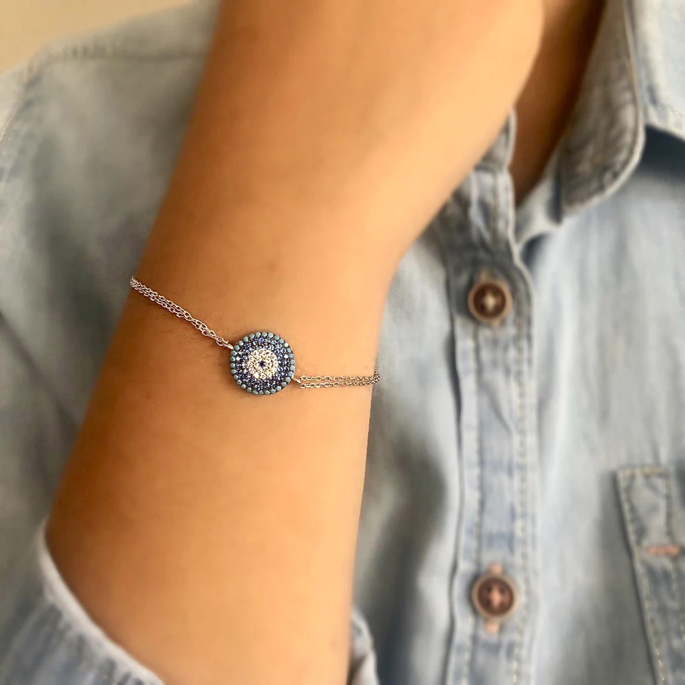 

My evil eye 925 Sterling Silver Elevator Wristband Women Girls Gift Jewelry Accessories Fashion Handmade Elegant Bracelet