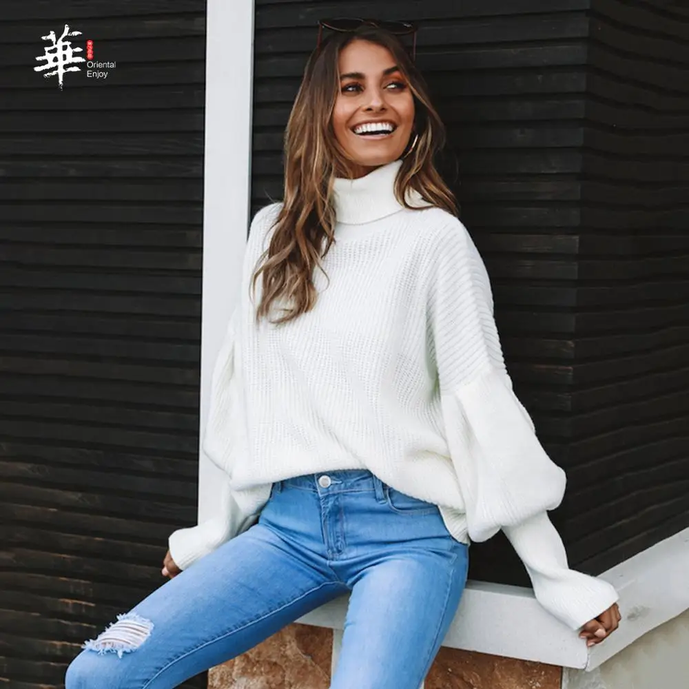 Водолазка вязаный свитер осень зима многоцветный длинный рукав фонариков