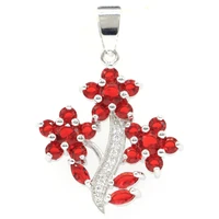 36x25mm special flowers shape 4 4g created red blood ruby white cz womans silver pendant