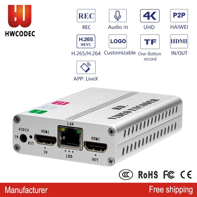 Кодировщик HWCODEC K1S H.264/H.265 HEVC 4K UHD Hdmi вход/выход для потокового видео Ip кодировщик с