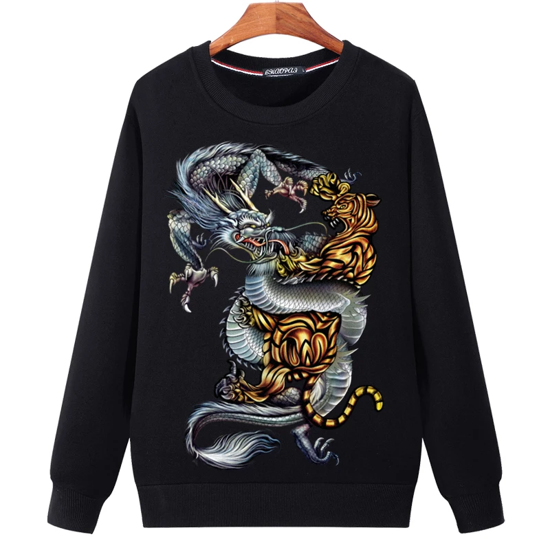 Мужская толстовка из флиса Верхняя одежда с круглым вырезом и дракона животный