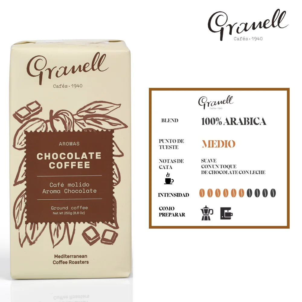 Cafes-1940 Granell - Pack tasting scents | Ground coffee-coffee with a touch of vanilla cinnamon Chocolate or hazelnut 1000g Продукты