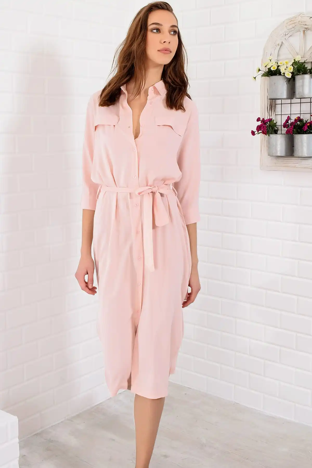 Тренд: женское платье-рубашка с порошковыми разрезами ALC-017-039-Y | Женская одежда