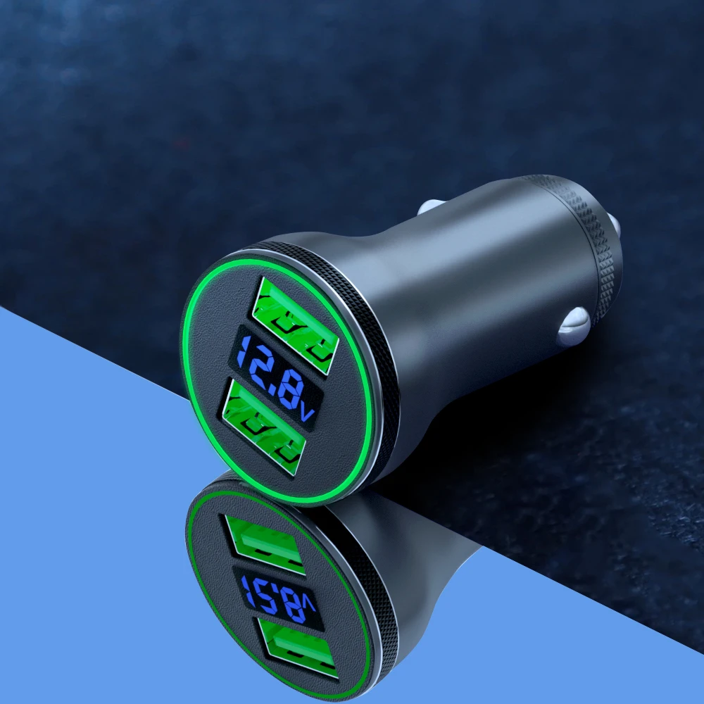 

4.8A 5V Car Chargers 2 Ports Fast Charging For Samsung Huawei iphone 12 max Universal Aluminum Dual USB Car-charger Adapter