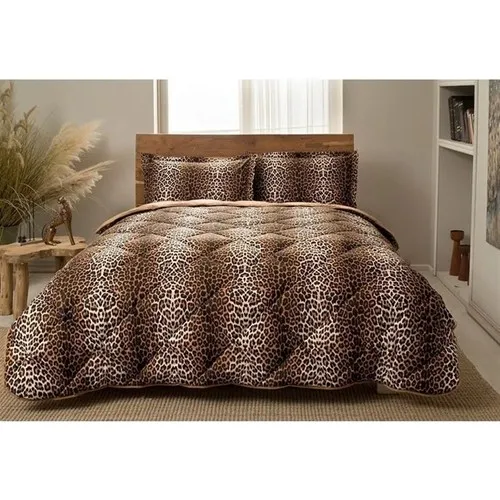 

YOUR WONDERFUL COVER KINGS AND QUEENS Tac Quilt Set Double Ranforce Leopard Brown FREE SHİİPİNG