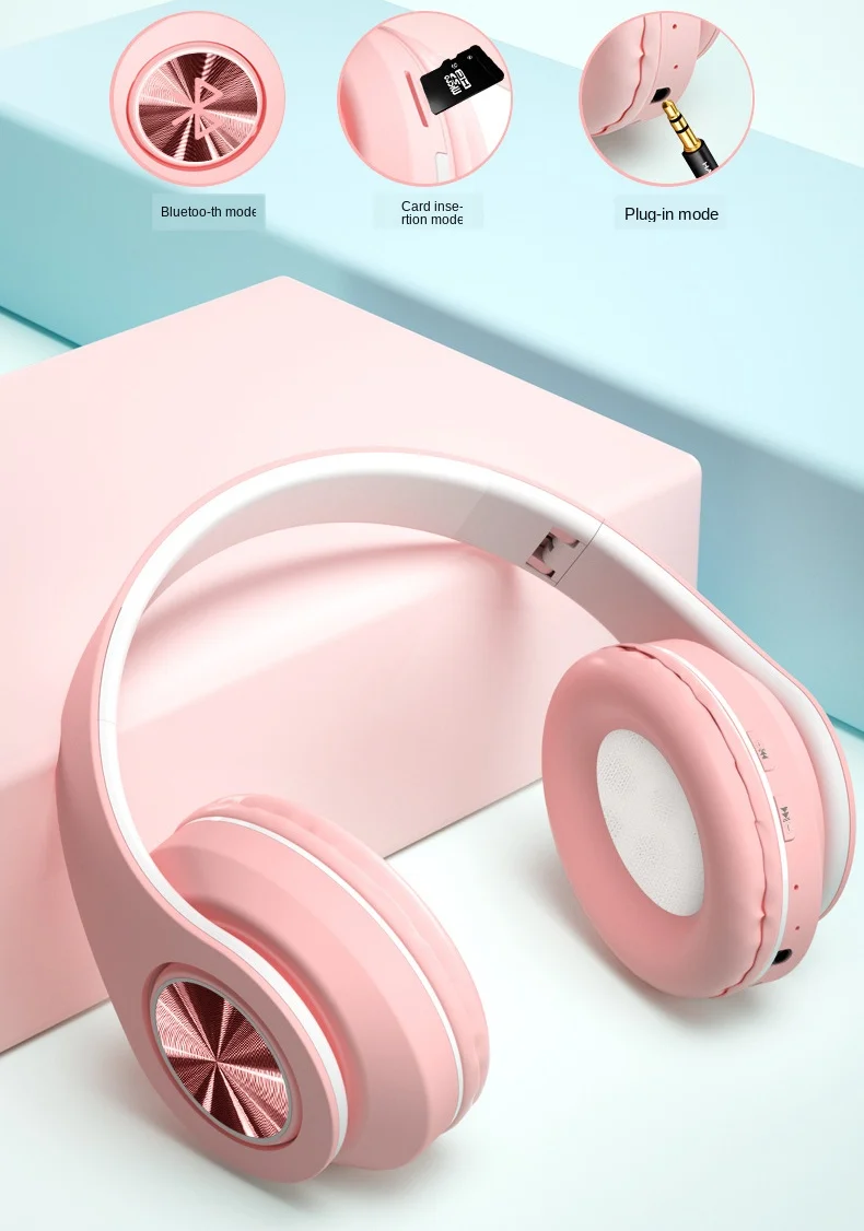 Розовый Bluetooth 5 0 Беспроводной наушники с HD микрофон гарнитуры Поддержка Tf карты